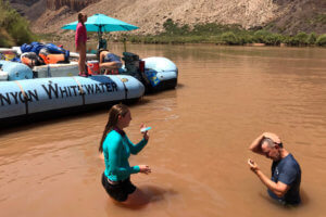 People bathing in the Colorado river.